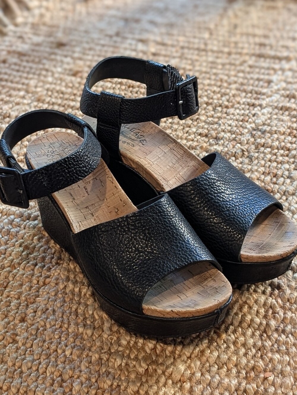 Kork Ease Women’s Black Faux Leather Ankle Strap Wedges - Cool & Comfortable 😎